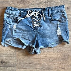 BILLABONG Y2K 90s Boho Surfer Lace-Up Denim Shorts Size 26